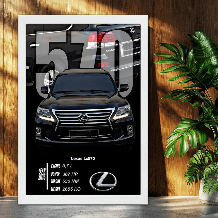 تابلو بکلیت طرح ماشین و خودرو لکسوس Lexus LX 570 مدل W-po1987 فریم سفید