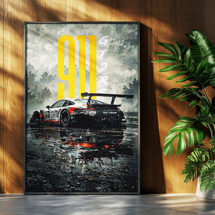 تابلو بکلیت طرح ماشین و خودرو پورشه PORSCHE 911 GT3 RS مدل b-po1617 فریم مشکی