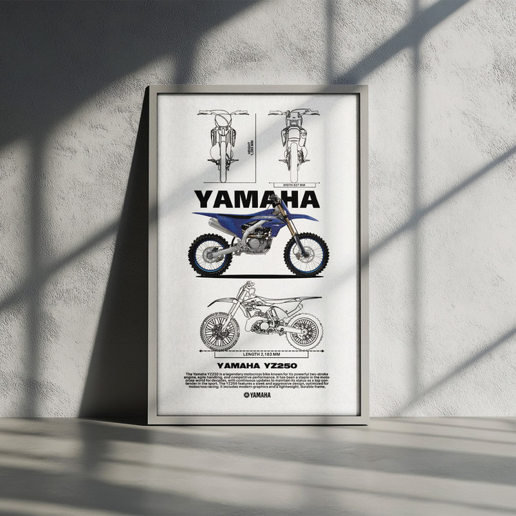 تابلو بکلیت طرح موتور سنگین یاماها YAMAHA YZ250 مدل W-po1546 فریم سفید
