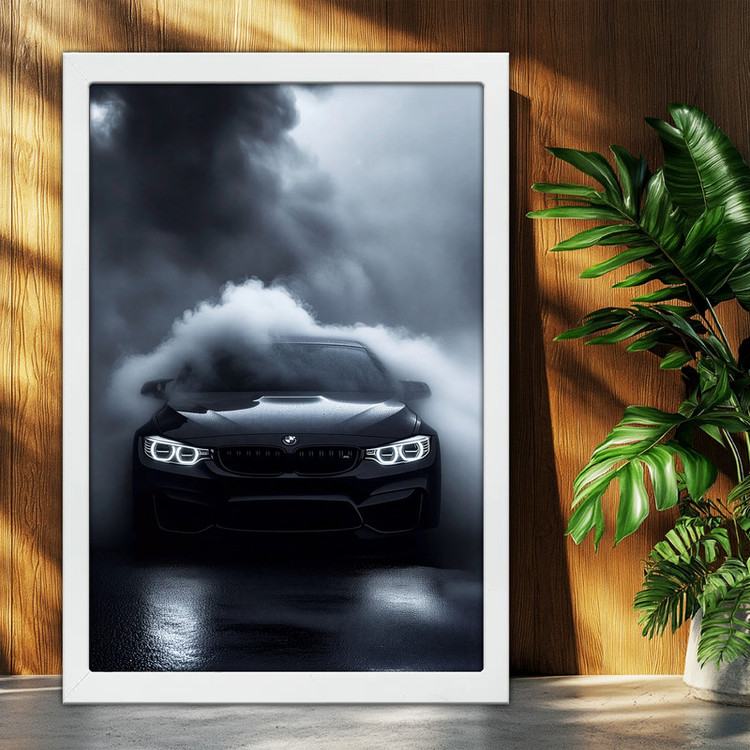 تابلو بکلیت طرح ماشین و خودرو بی ام و BMW M4 مدل W-po2169 فریم سفید