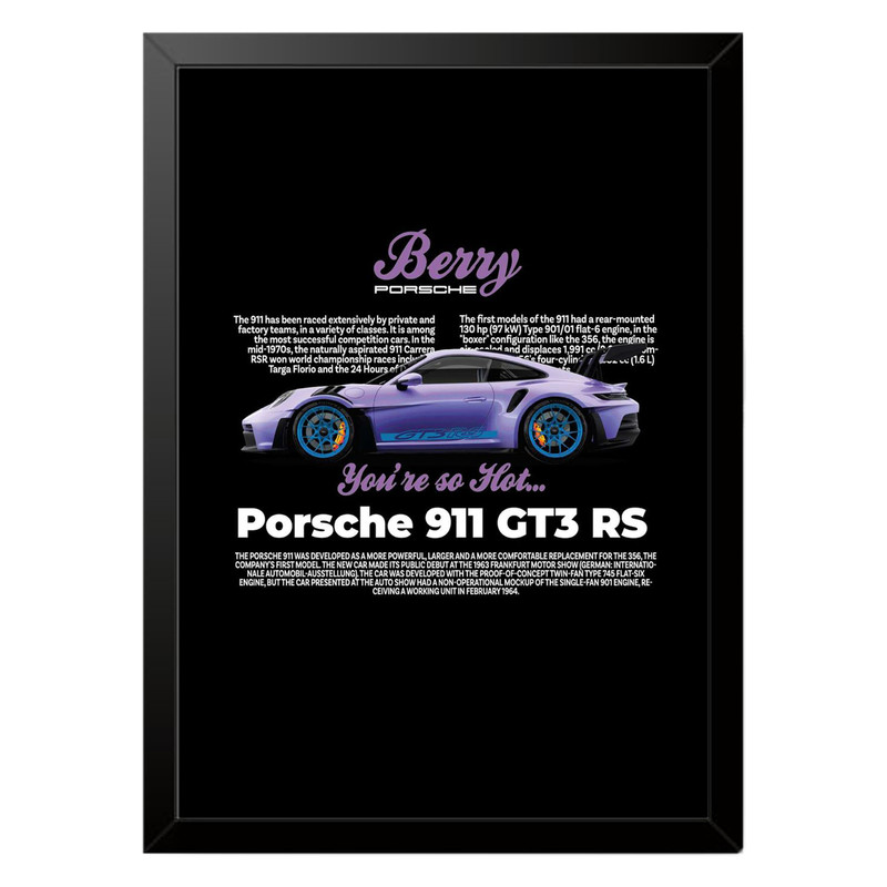 تابلو بکلیت طرح ماشین و خودرو پورشه PORSCHE 911 GT3 RS مدل b-po1573 فریم مشکی