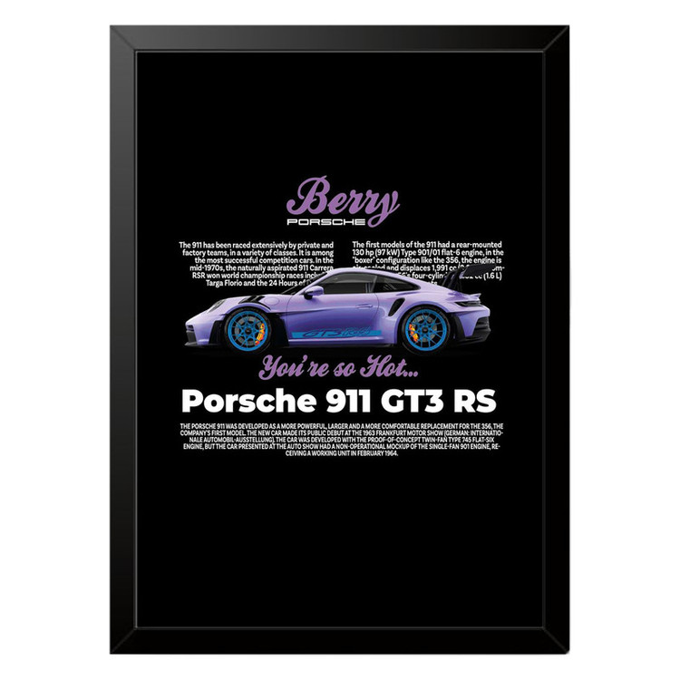 تابلو بکلیت طرح ماشین و خودرو پورشه PORSCHE 911 GT3 RS مدل b-po1573 فریم مشکی