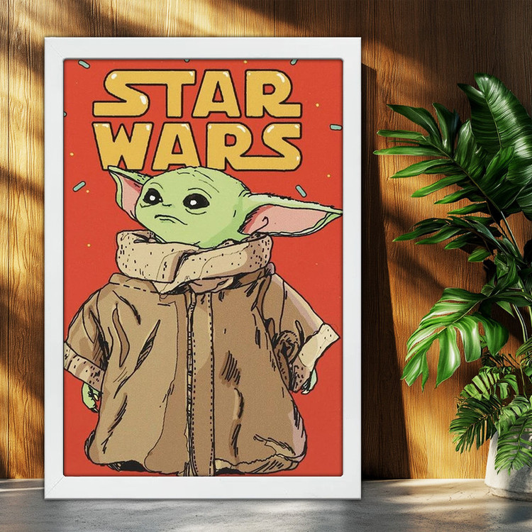 تابلو بکلیت طرح بیبی یودا Baby Yoda Grogu مدل W-po2058 فریم سفید