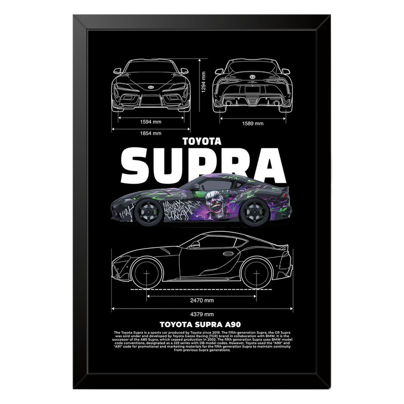 تابلو بکلیت طرح ماشین و خودرو تویوتا TOYOTA SUPRA A90مدل b-po1553 فریم مشکی