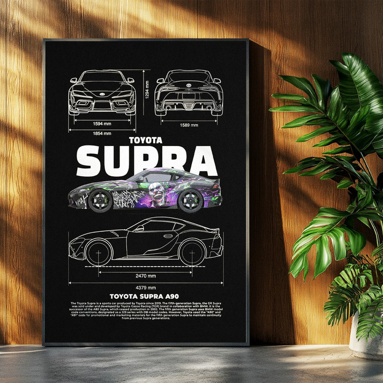 تابلو بکلیت طرح ماشین و خودرو تویوتا TOYOTA SUPRA A90مدل b-po1553 فریم مشکی