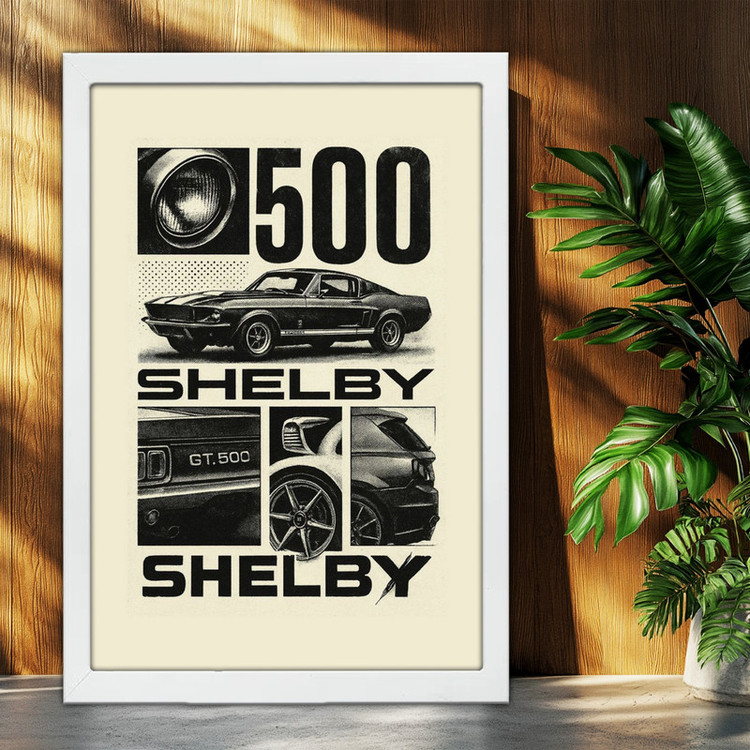 تابلو بکلیت طرح ماشین و خودرو فورد شلبی Ford Shelby GT500 مدل W-po1614 فریم سفید