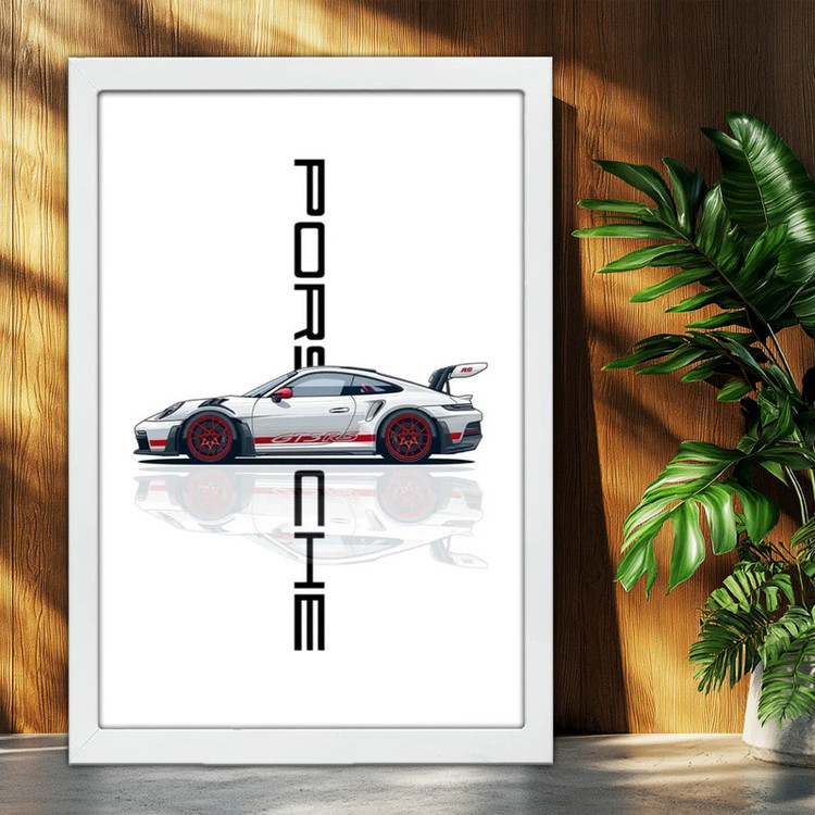 تابلو بکلیت طرح ماشین و خودرو پورشه PORSCHE 911 GT3 RS مدل W-po1733 فریم سفید