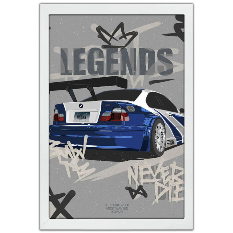 تابلو بکلیت طرح ماشین و خودرو بی ام و BMW M3 GTR NEED FOR SPEED MOST WANTED مدل W-po1945 فریم سفید