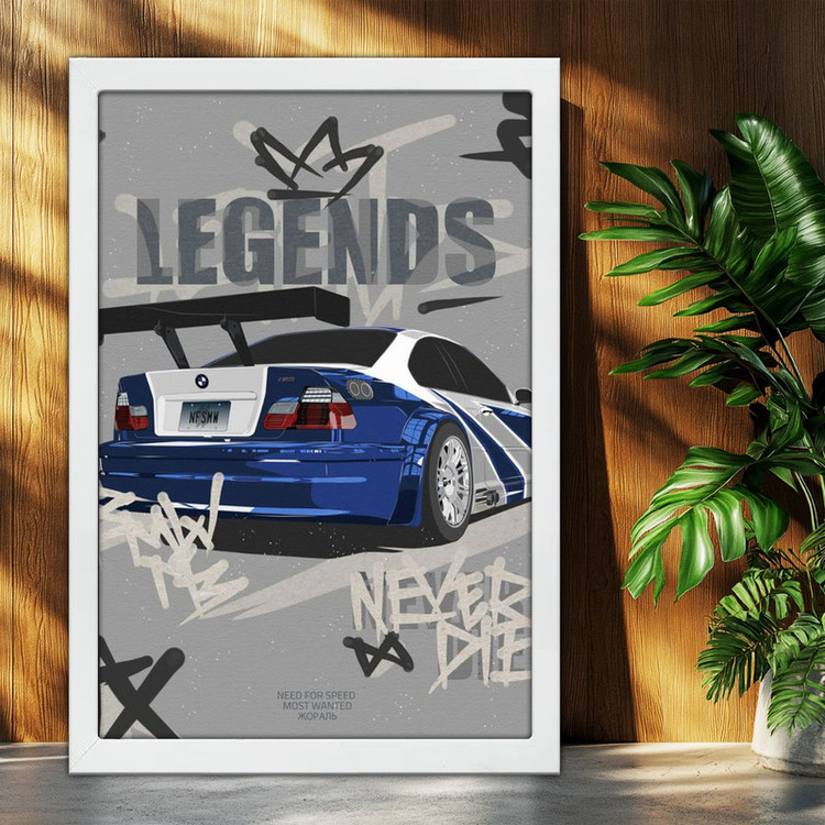 تابلو بکلیت طرح ماشین و خودرو بی ام و BMW M3 GTR NEED FOR SPEED MOST WANTED مدل W-po1945 فریم سفید