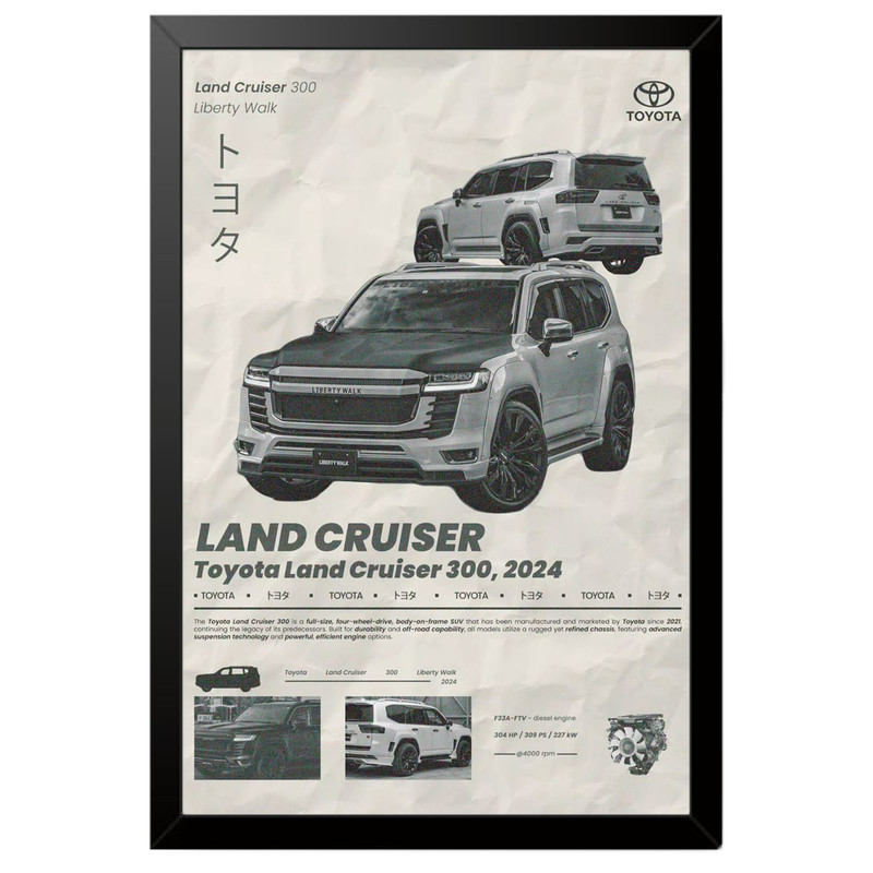 تابلو بکلیت طرح ماشین و خودرو تویوتا لندکروز Toyota LandCruiser مدل B-po2006 فریم مشکی