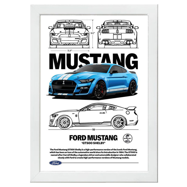 تابلو بکلیت طرح ماشین و خودرو فورد موستانگ FORD MUSTANG GT500 SHELBY مدل W-po1575 فریم سفید