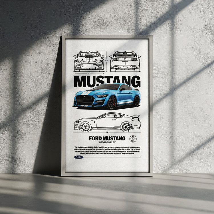 تابلو بکلیت طرح ماشین و خودرو فورد موستانگ FORD MUSTANG GT500 SHELBY مدل W-po1575 فریم سفید