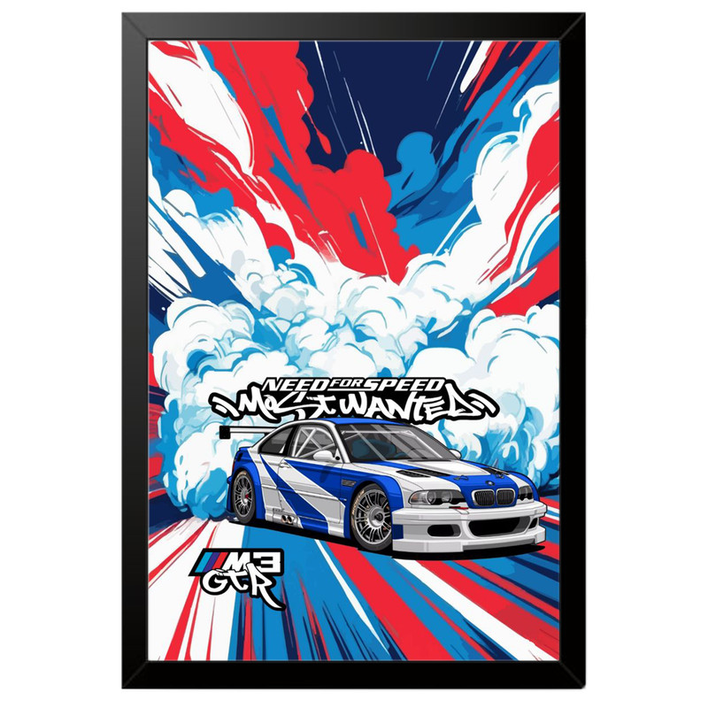 تابلو بکلیت طرح ماشین و خودرو بی ام و BMW M3 GTR NEED FOR SPEED MOST WANTED مدل B-po1872 فریم مشکی