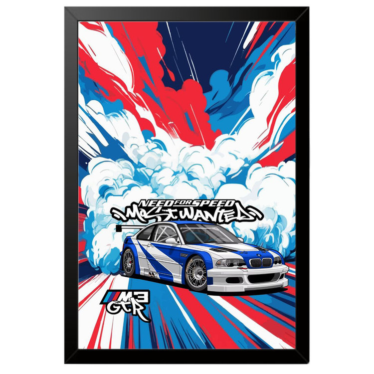 تابلو بکلیت طرح ماشین و خودرو بی ام و BMW M3 GTR NEED FOR SPEED MOST WANTED مدل B-po1872 فریم مشکی