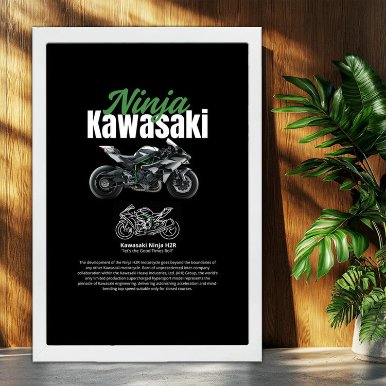 تابلو بکلیت طرح موتور سنگین نینجا کاوازاکی NINJA KAWASAKI H2R مدل W-po1680 فریم سفید