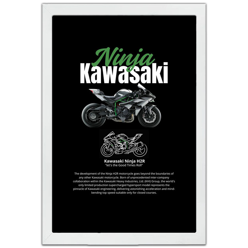 تابلو بکلیت طرح موتور سنگین نینجا کاوازاکی NINJA KAWASAKI H2R مدل W-po1680 فریم سفید