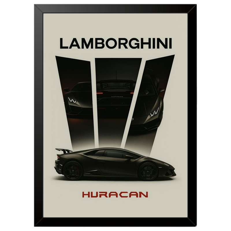 تابلو بکلیت طرح ماشین و خودرو لامبورگینی Lamborghini Huracan مدل b-po1730 فریم مشکی