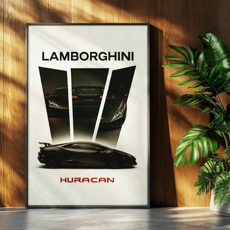 تابلو بکلیت طرح ماشین و خودرو لامبورگینی Lamborghini Huracan مدل b-po1730 فریم مشکی
