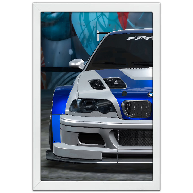تابلو بکلیت طرح ماشین و خودرو بی ام و BMW M3 GTR NEED FOR SPEED MOST WANTED مدل W-po2009 فریم سفید