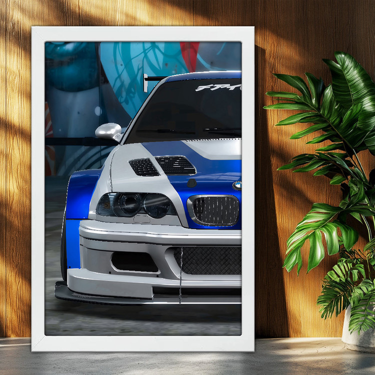 تابلو بکلیت طرح ماشین و خودرو بی ام و BMW M3 GTR NEED FOR SPEED MOST WANTED مدل W-po2009 فریم سفید