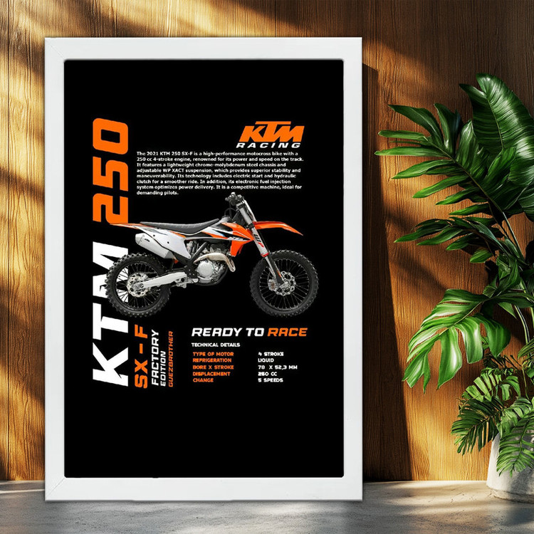 تابلو بکلیت طرح موتور کی تی ام KTM 250 SX-F مدل W-po1688 فریم سفید
