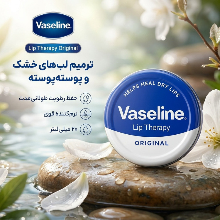 بالم لب نرمکننده وازلین مدل A1221 حجم 20 میلیلیتر با حفظ رطوبت و ترمیم لبهای خشک و پوستهپوسته